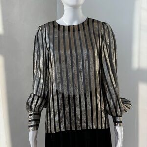 Chic Jill Stuart Silver Metallic and Black Striped Blouse